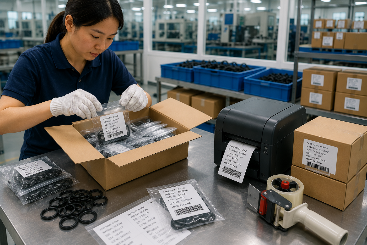 Packaged industrial silicone parts ready for global shipping