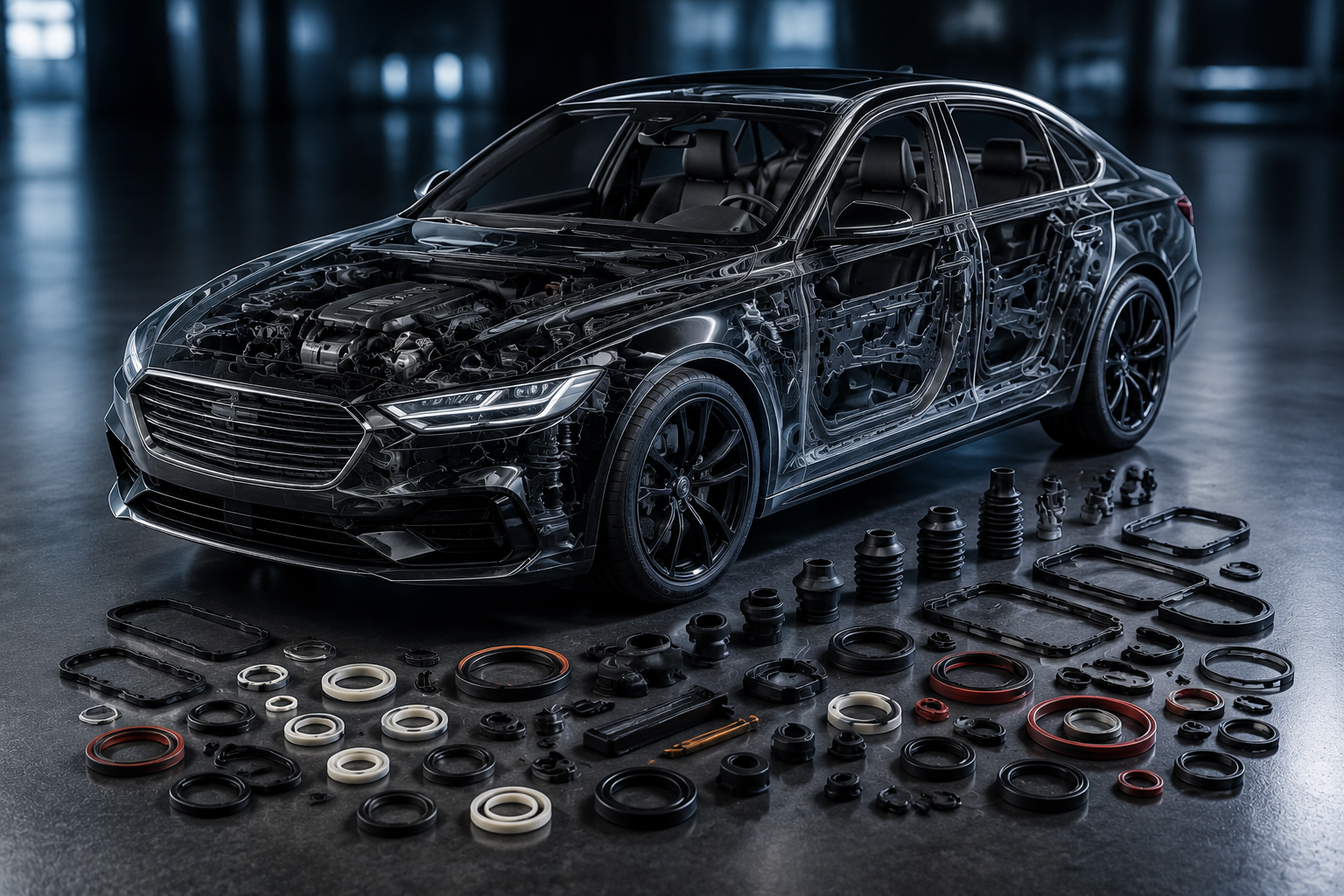 Automotive engine compartment with silicone hoses