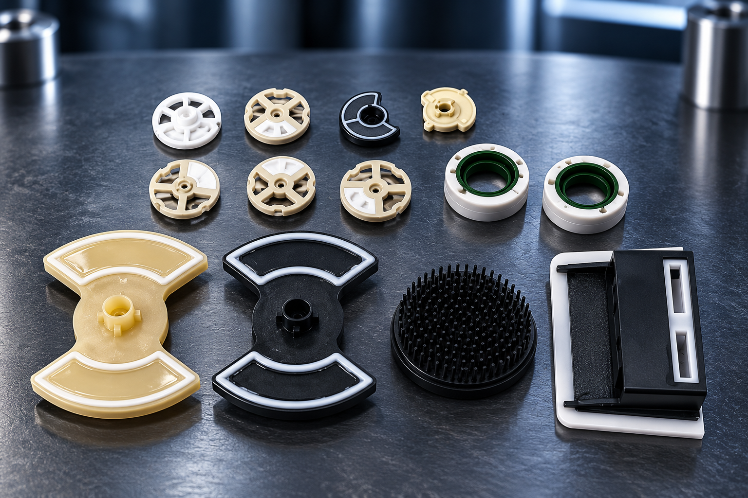 Large exploded view of plastic substrate and silicone overmold component